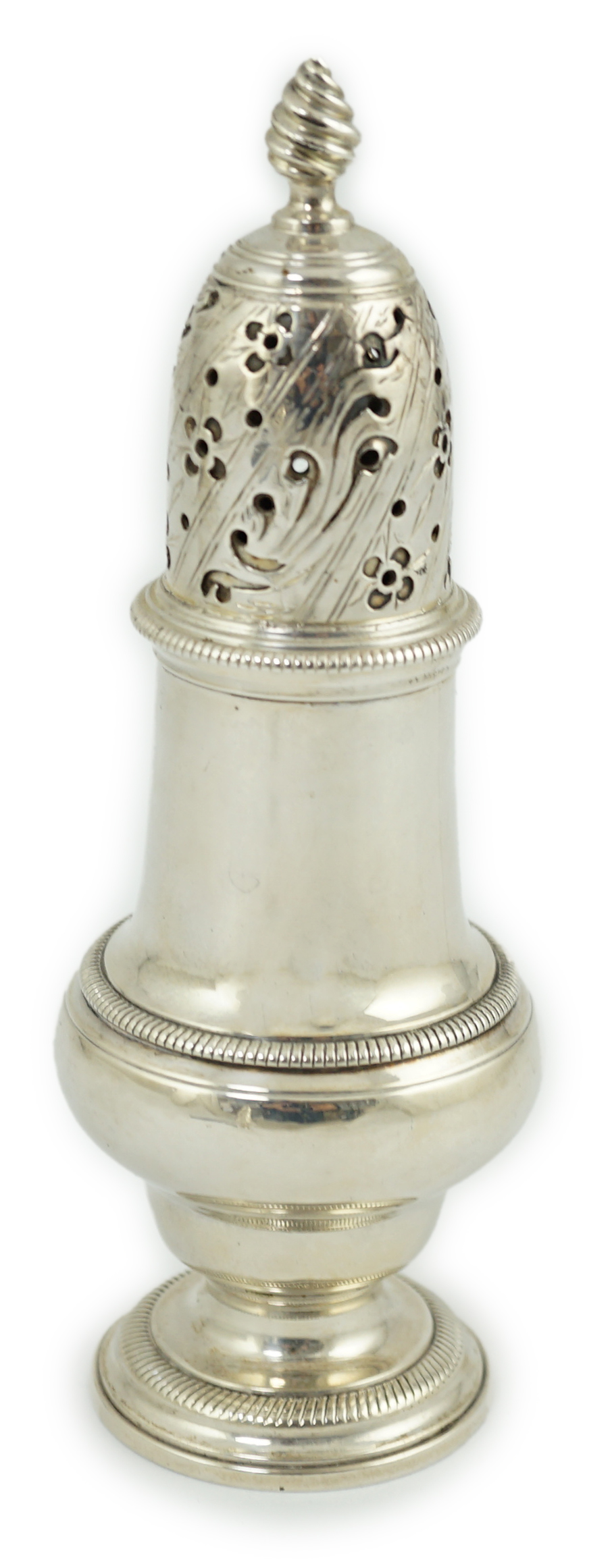 An early George III silver baluster sugar caster by Daniels & Mince